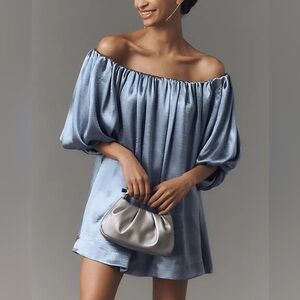 NWT Anthropologie Mare Mare Holiday Christmas Party Blue Satin Mini Dress Medium